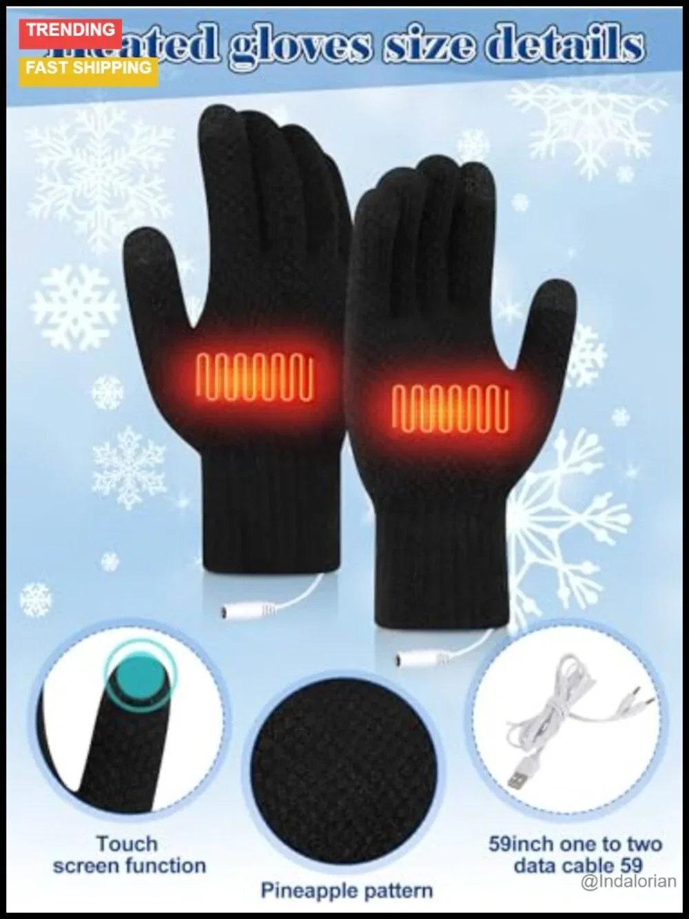 3-Piece USB Heated Hat, Scarf & Gloves Set with 3-Level Temperature, Knitted &